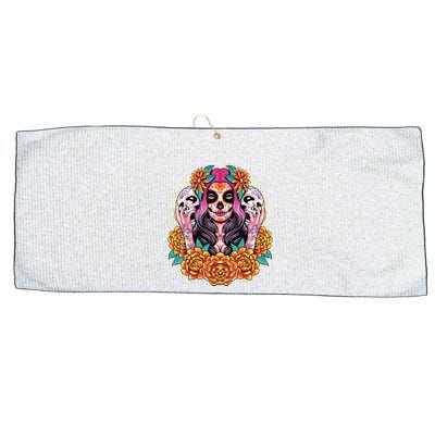 La Catrina Skull Flowers Dia De Los Muertos Large Microfiber Waffle Golf Towel