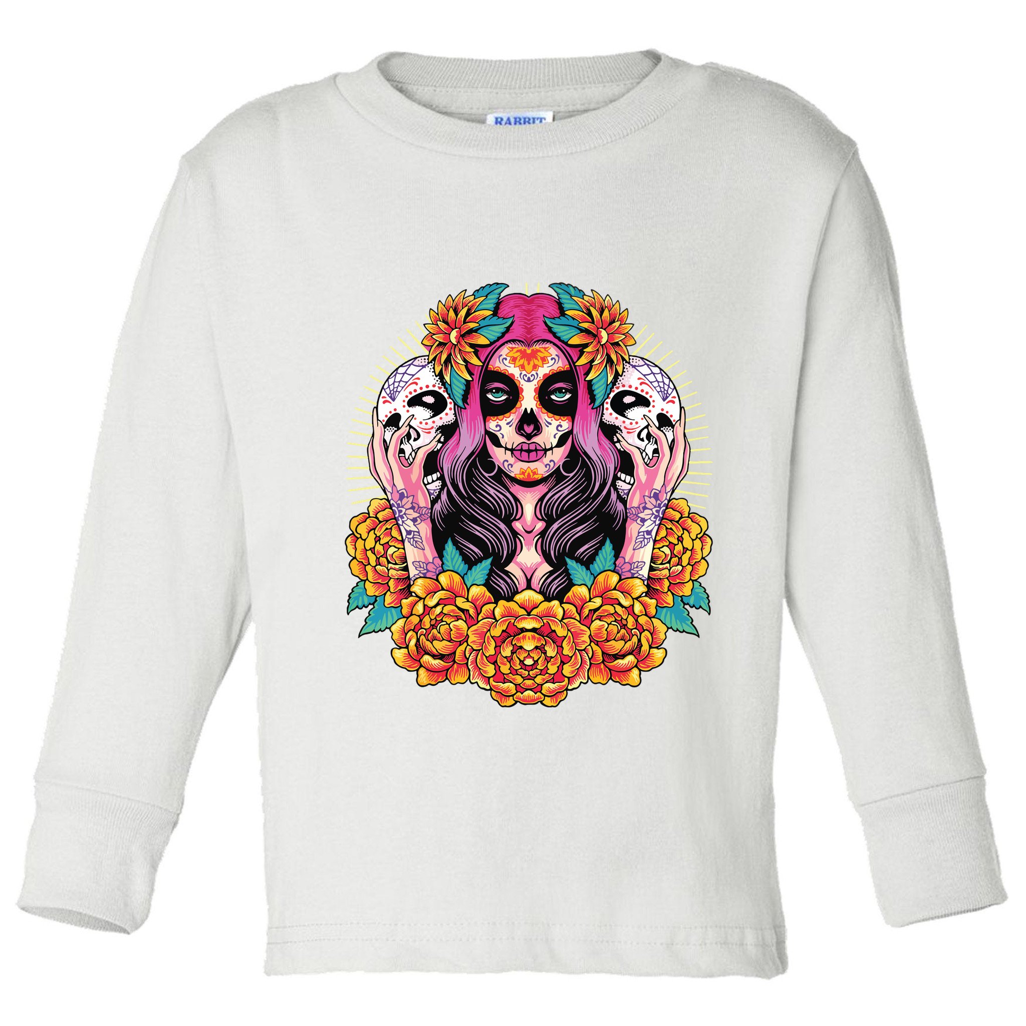 La Catrina Skull Flowers Dia De Los Muertos Toddler Long Sleeve Shirt