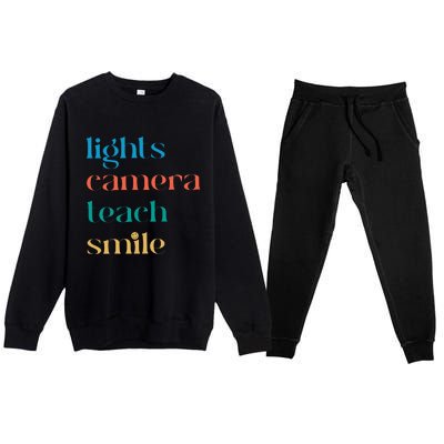 Lights Camera Teacher Smile Funny Teacher Premium Crewneck Sweatsuit Set