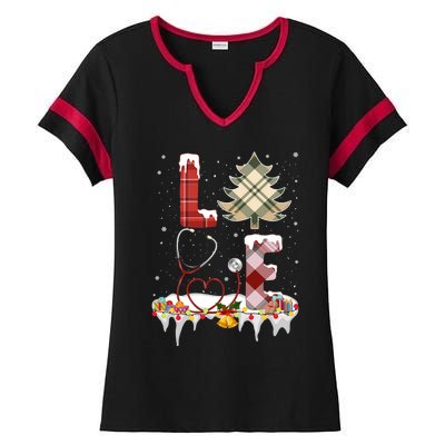 Love Christmas Tree Stethoscope Nurse Christmas Cool Gift Ladies Halftime Notch Neck Tee