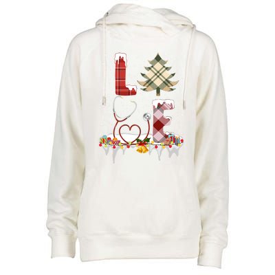 Love Christmas Tree Stethoscope Nurse Christmas Cool Gift Womens Funnel Neck Pullover Hood