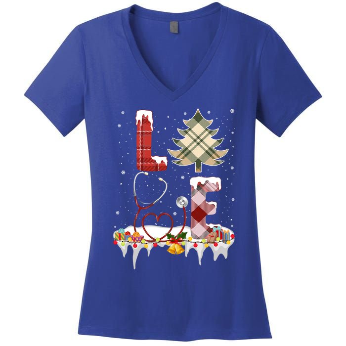 Love Christmas Tree Stethoscope Nurse Christmas Cool Gift Women's V-Neck T-Shirt