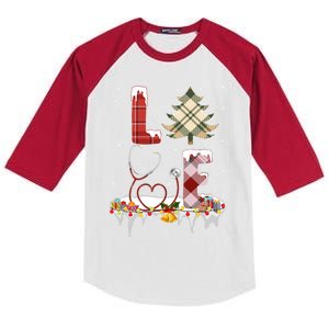 Love Christmas Tree Stethoscope Nurse Christmas Cool Gift Kids Colorblock Raglan Jersey