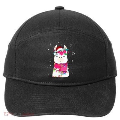 Llama Christmas Tree Lights Santa Hat Xmas Gifts 7-Panel Snapback Hat