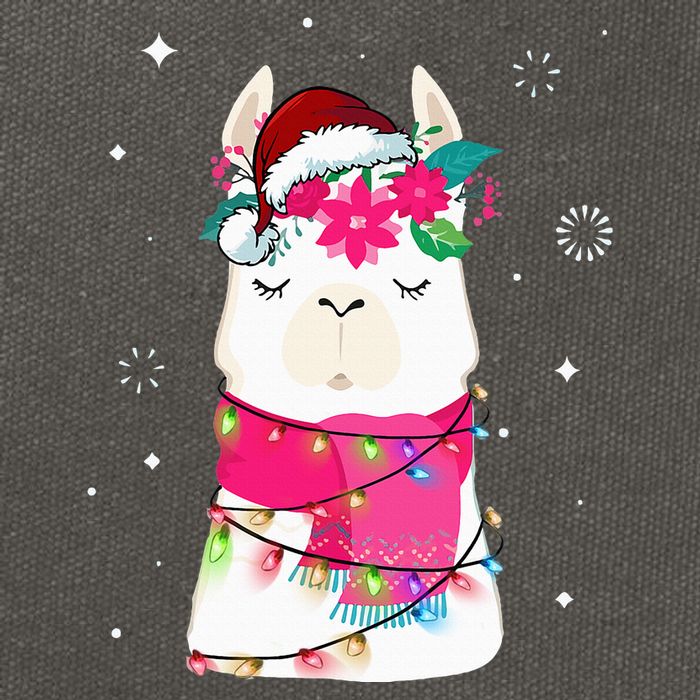 Llama Christmas Tree Lights Santa Hat Xmas Gifts Cotton Canvas Backpack
