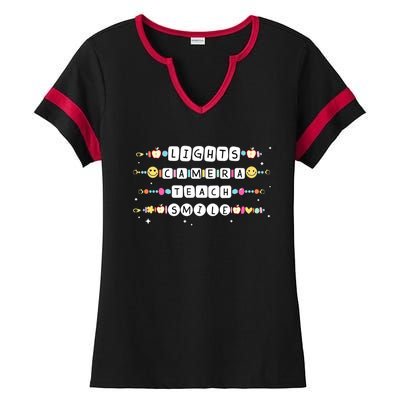 Lights Camera Teach Smile Ladies Halftime Notch Neck Tee