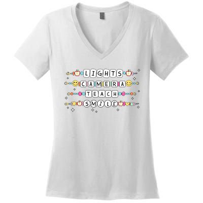 Lights Camera Teach Smile Women's V-Neck T-Shirt