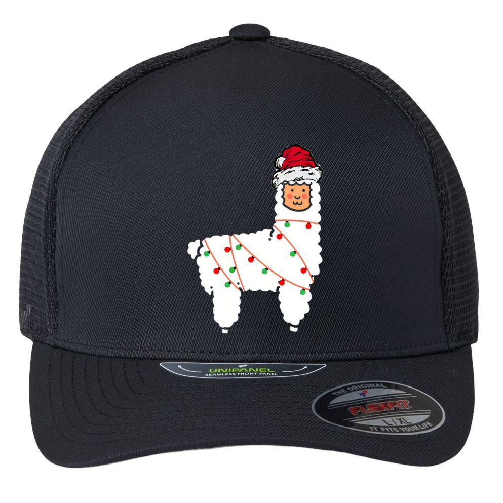 Llama Christmas Tree Flexfit Unipanel Trucker Cap