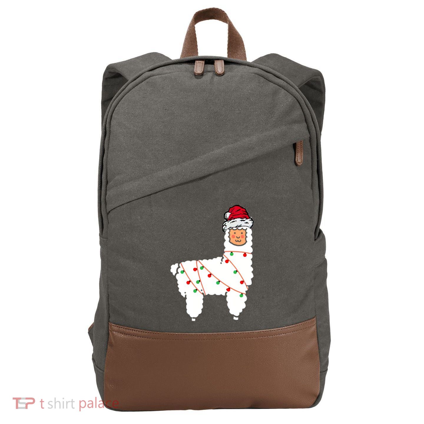 Llama Christmas Tree Cotton Canvas Backpack