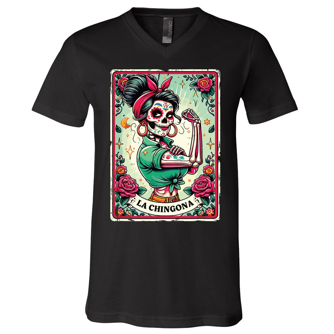 La Chingona Tarot Card Funny Spanish Slang Boss Latina Power V-Neck T-Shirt
