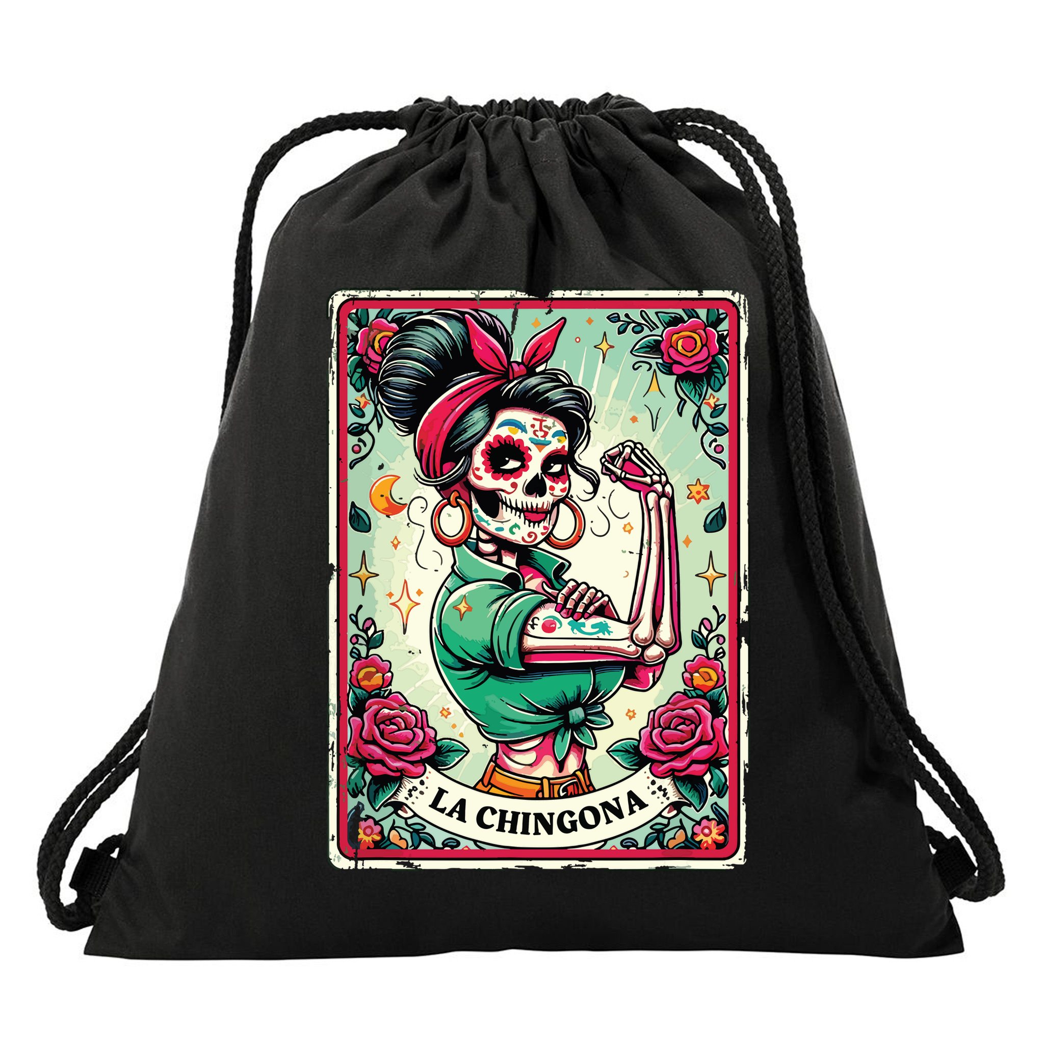 La Chingona Tarot Card Funny Spanish Slang Boss Latina Power Drawstring Bag