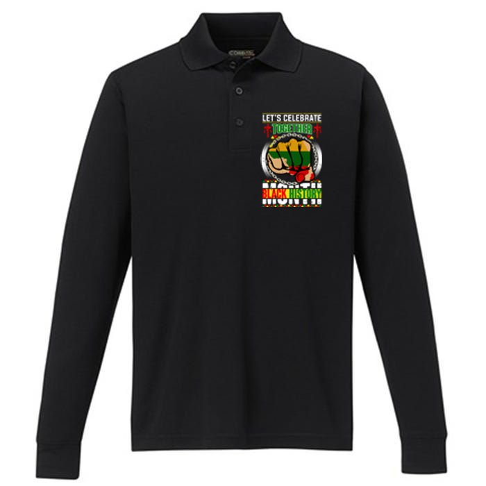 Lets Celebrate Together Black History Month Gift Performance Long Sleeve Polo