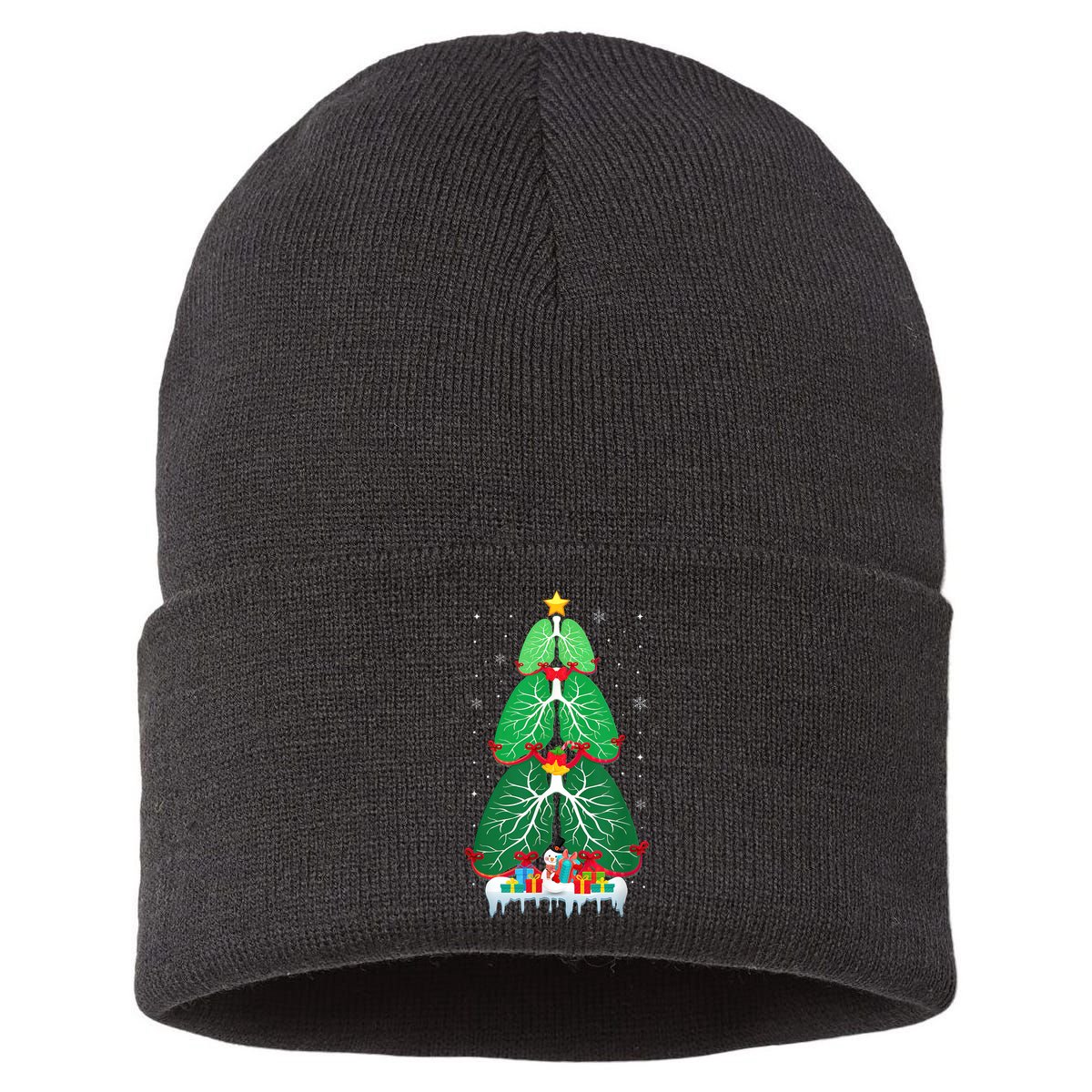 Lung Christmas Tree Respiratory Therapy Xmas Therapist Shirt Sustainable Knit Beanie