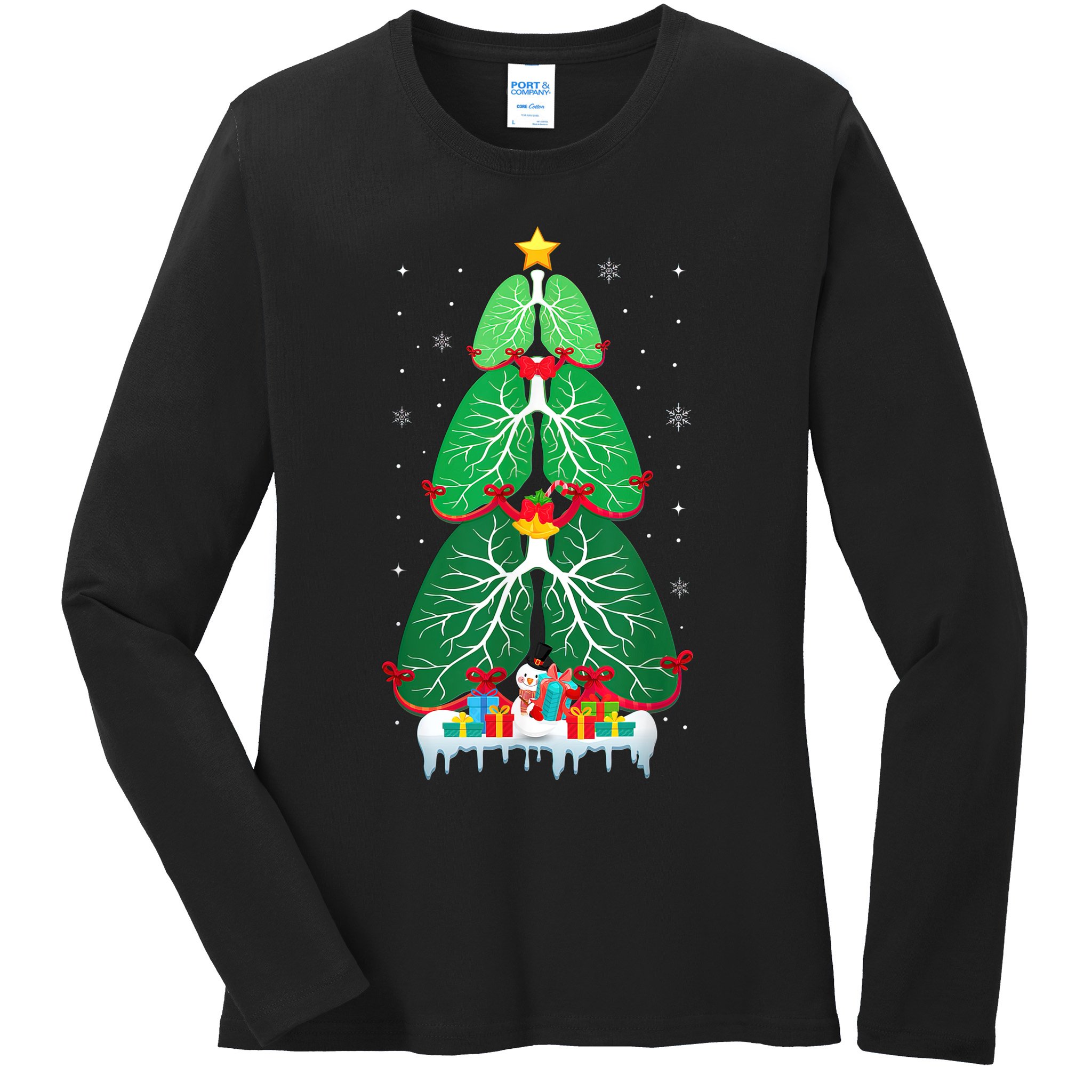Lung Christmas Tree Respiratory Therapy Xmas Therapist Shirt Ladies Long Sleeve Shirt