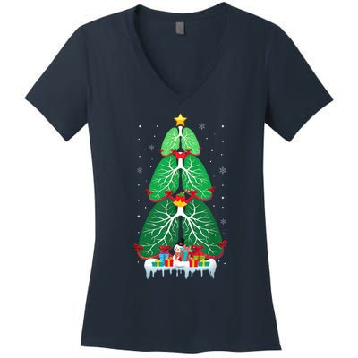 Lung Christmas Tree Respiratory Therapy Xmas Therapist Shirt Women's V-Neck T-Shirt