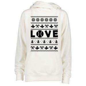 Love Christmas Tennis Ball Xmas Tennis Racket Sports Lover Gift Womens Funnel Neck Pullover Hood