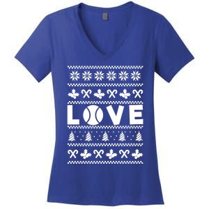 Love Christmas Tennis Ball Xmas Tennis Racket Sports Lover Gift Women's V-Neck T-Shirt