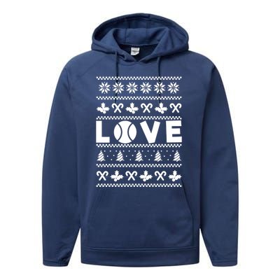 Love Christmas Tennis Ball Xmas Tennis Racket Sports Lover Gift Performance Fleece Hoodie