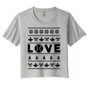 Love Christmas Tennis Ball Xmas Tennis Racket Sports Lover Gift Women's Crop Top Tee