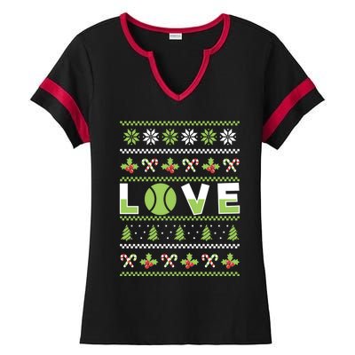 Love Christmas Tennis Ball Xmas Tennis Racket Sports Lover Gift Ladies Halftime Notch Neck Tee