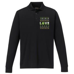 Love Christmas Tennis Ball Xmas Tennis Racket Sports Lover Gift Performance Long Sleeve Polo