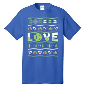 Love Christmas Tennis Ball Xmas Tennis Racket Sports Lover Gift Tall T-Shirt