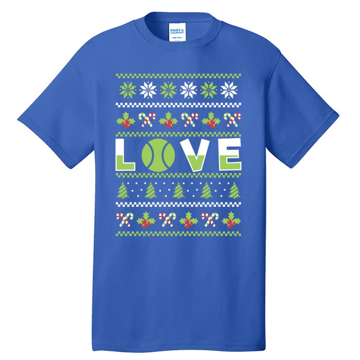 Love Christmas Tennis Ball Xmas Tennis Racket Sports Lover Gift Tall T-Shirt