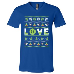 Love Christmas Tennis Ball Xmas Tennis Racket Sports Lover Gift V-Neck T-Shirt