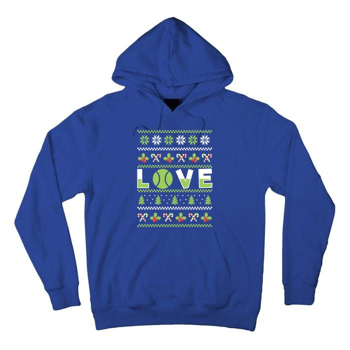 Love Christmas Tennis Ball Xmas Tennis Racket Sports Lover Gift Tall Hoodie