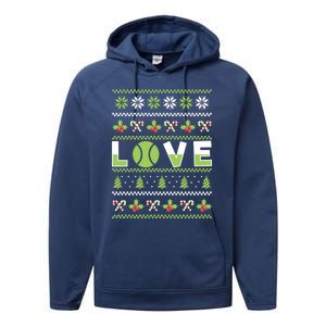 Love Christmas Tennis Ball Xmas Tennis Racket Sports Lover Gift Performance Fleece Hoodie