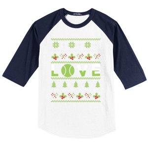 Love Christmas Tennis Ball Xmas Tennis Racket Sports Lover Gift Baseball Sleeve Shirt