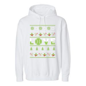 Love Christmas Tennis Ball Xmas Tennis Racket Sports Lover Gift Garment-Dyed Fleece Hoodie