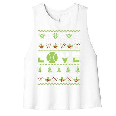 Love Christmas Tennis Ball Xmas Tennis Racket Sports Lover Gift Women's Racerback Cropped Tank