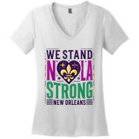 Louisiana Culture T Vintag We Stand Nola Strong Apparel Women's V-Neck T-Shirt