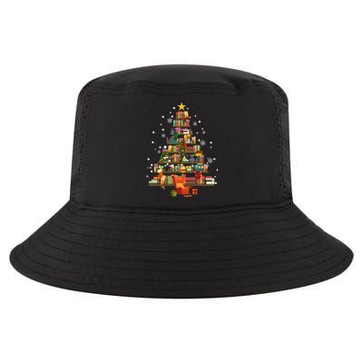 Library Christmas Tree Librarian XMas Lights Book Lover Gift Cool Comfort Performance Bucket Hat