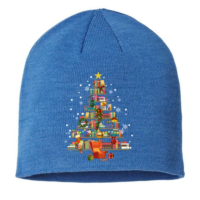 Library Christmas Tree Librarian XMas Lights Book Lover Gift Sustainable Beanie