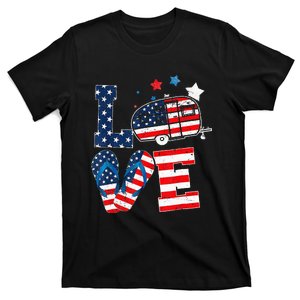 Love Camping USA Flag 4th Of July Flip Flop Camper Patriotic T-Shirt