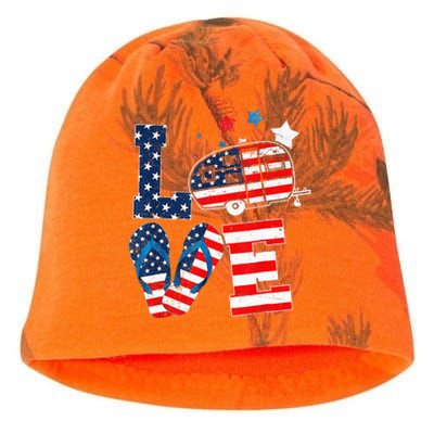 Love Camping USA Flag 4th Of July Flip Flop Camper Patriotic Kati - Camo Knit Beanie