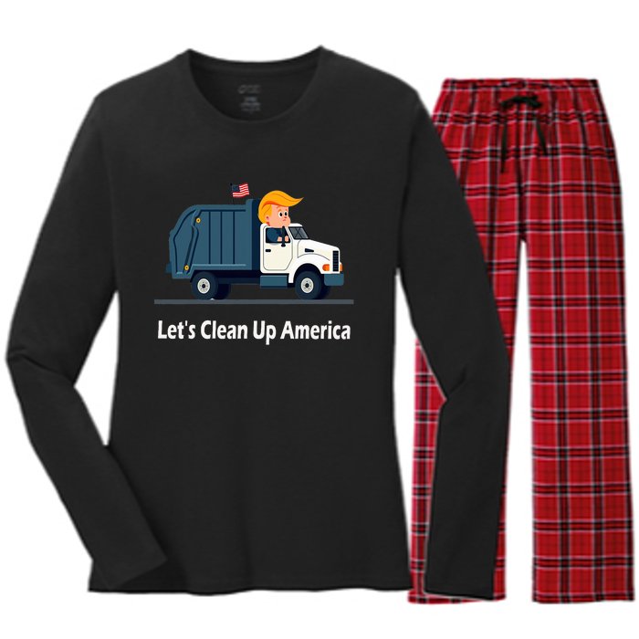 LetS Clean Up America With AmericaS Favorite Garbage Man Women's Long Sleeve Flannel Pajama Set 