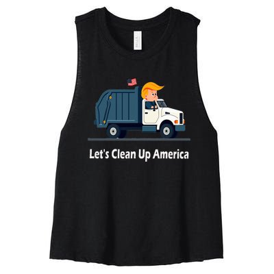 LetS Clean Up America With AmericaS Favorite Garbage Man Women's Racerback Cropped Tank