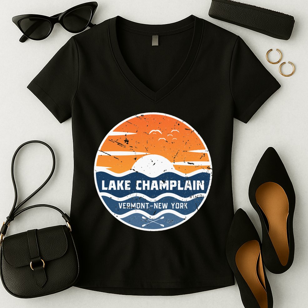 Lake Champlain Vermont New York Lake Champlain Women's V-Neck T-Shirt
