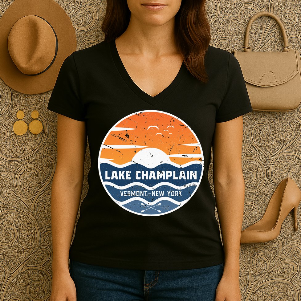 Lake Champlain Vermont New York Lake Champlain Women's V-Neck T-Shirt