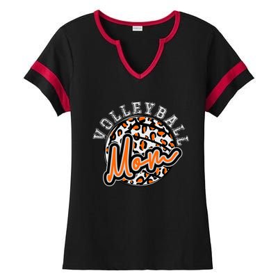 Leopard Cheetah Volleyball Orange Mom Gift Trendy Gift Ladies Halftime Notch Neck Tee