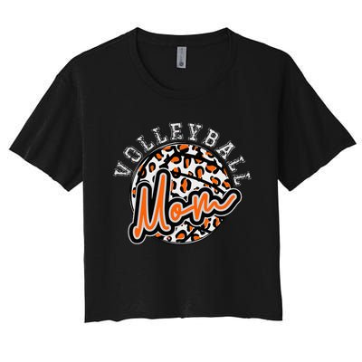 Leopard Cheetah Volleyball Orange Mom Trendy Women's Crop Top Tee