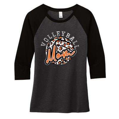 Leopard Cheetah Volleyball Orange Mom Trendy Women's Tri-Blend 3/4-Sleeve Raglan Shirt