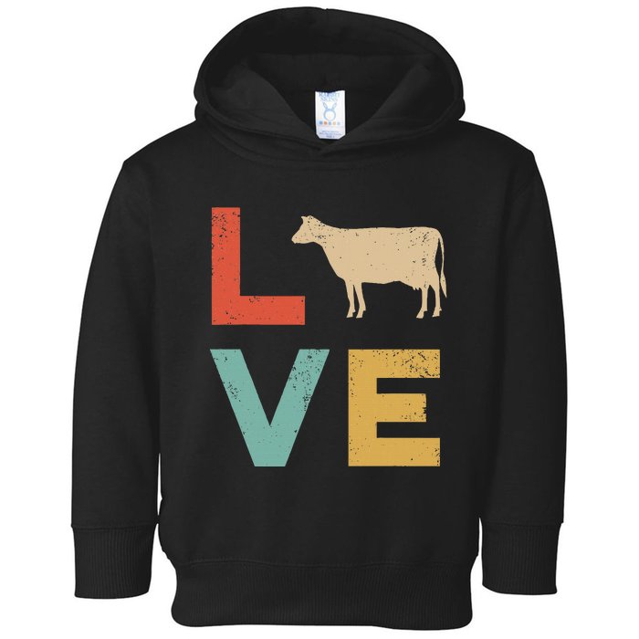 Love Cow Vintage Retro Dairy Cattle Livestock Farmer Toddler Hoodie