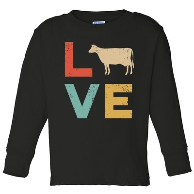 Love Cow Vintage Retro Dairy Cattle Livestock Farmer Toddler Long Sleeve Shirt