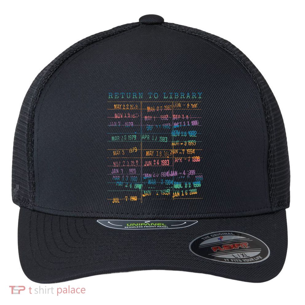 Library Card Vintage Book Due Date Bookish Rainbow Flexfit Unipanel Trucker Cap