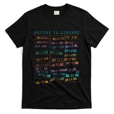 Library Card Vintage Book Due Date Bookish Rainbow T-Shirt