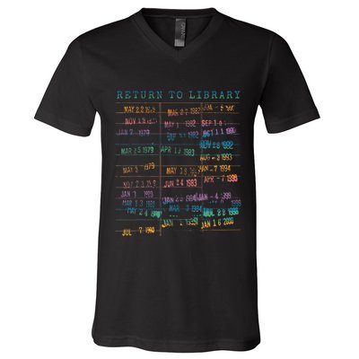 Library Card Vintage Book Due Date Bookish Rainbow V-Neck T-Shirt